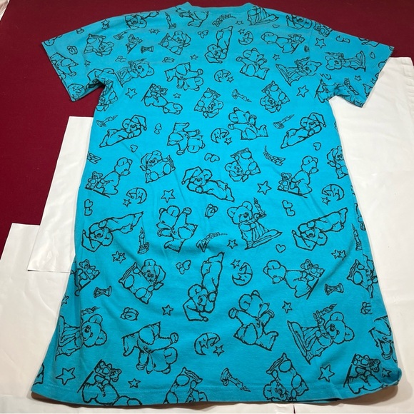 Zoo Crew 80s Aqua Blue TEDDY BEAR PJS MOON stars Long Night Shirt Cotton womens - Picture 1 of 10